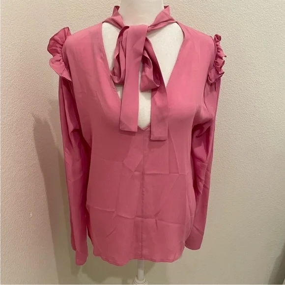 MSGM Milano Pink Ruffle Shoulder Silk Blend Blouse Size 40 (US 6) - Picture 2 of 9